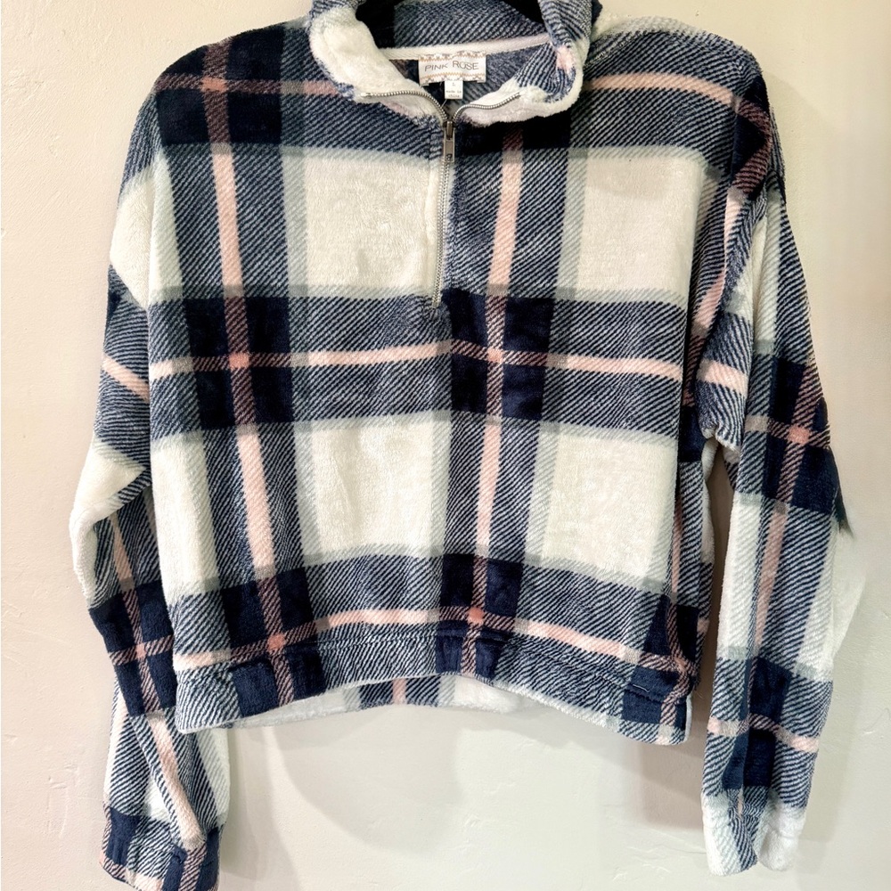 Pink Rose Checkered Fleece Jacket